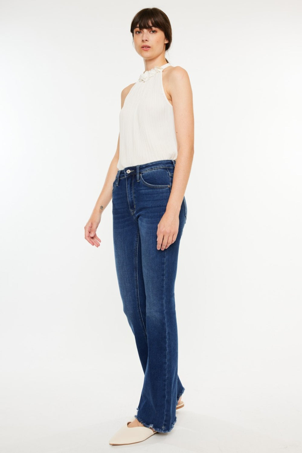 Alora Raw Hem Flare Jeans in Dark Wash