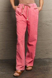 Vibrant Corduroy Straight Fit Pants in Neon Pink