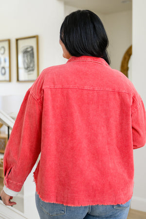 So Into You Corduroy Button Up Shacket in Red