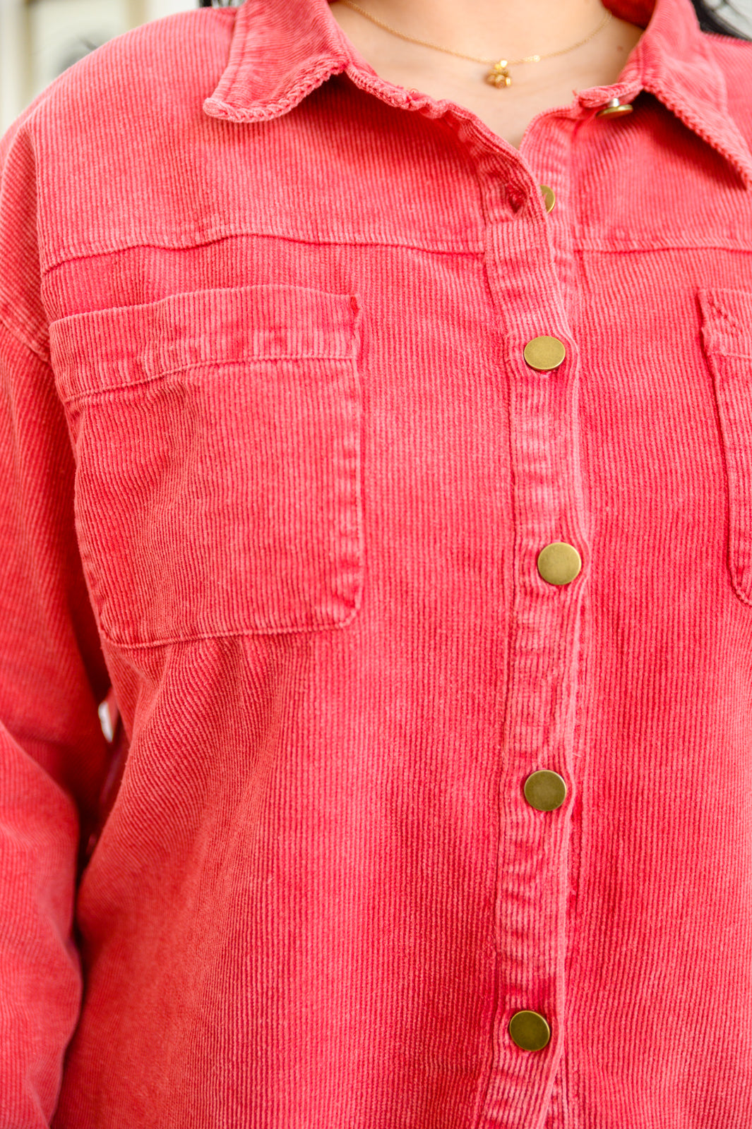 So Into You Corduroy Button Up Shacket in Red