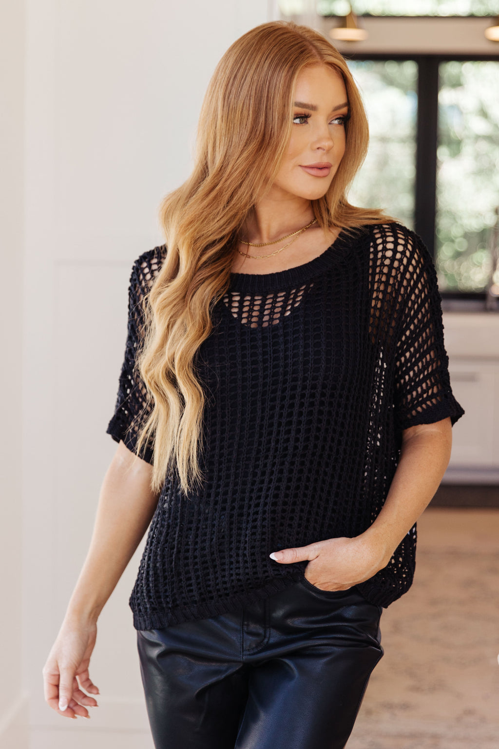 Fashionable Fishnet Top in Black