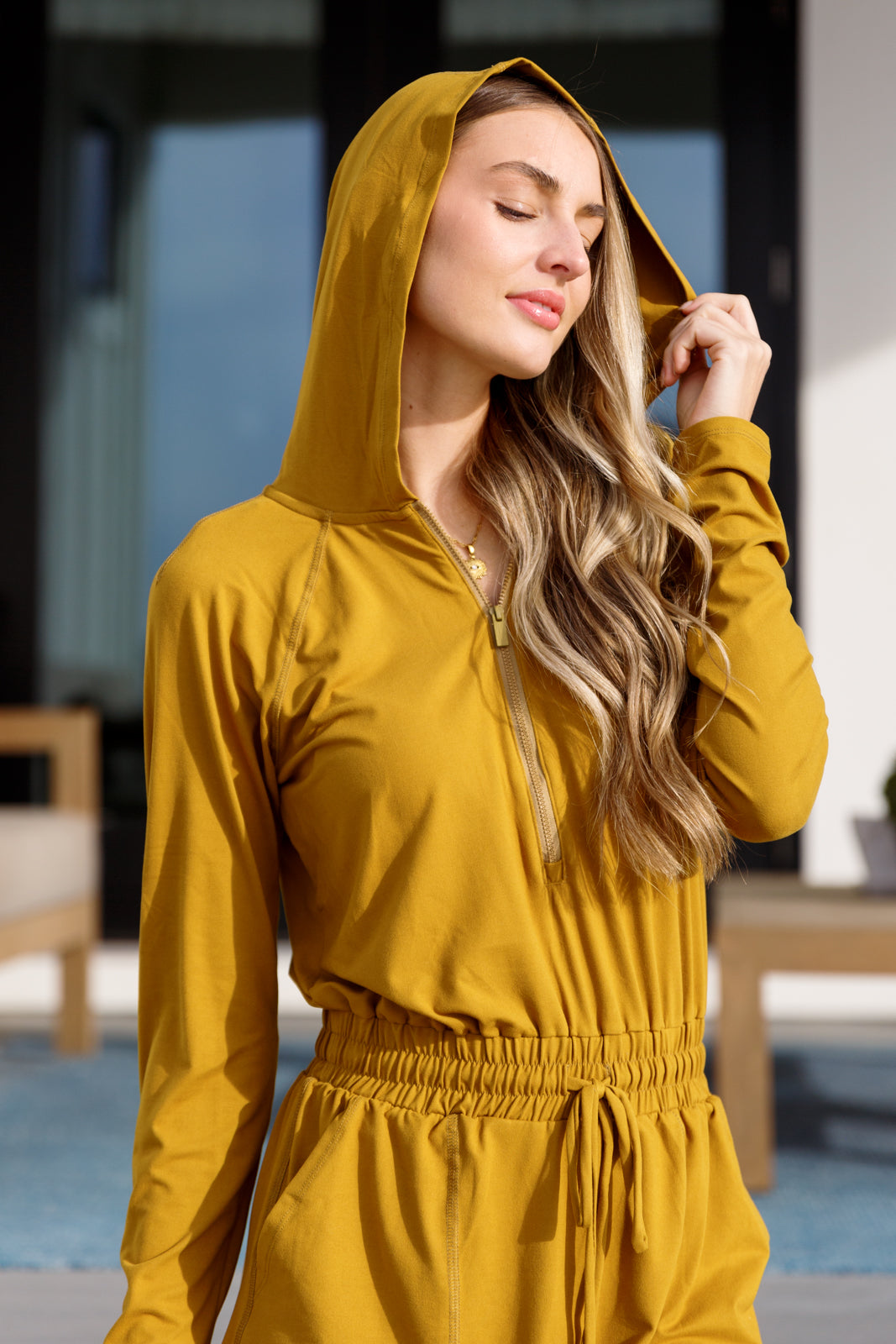 Touch of Style Hoodie Romper in Gold Spice