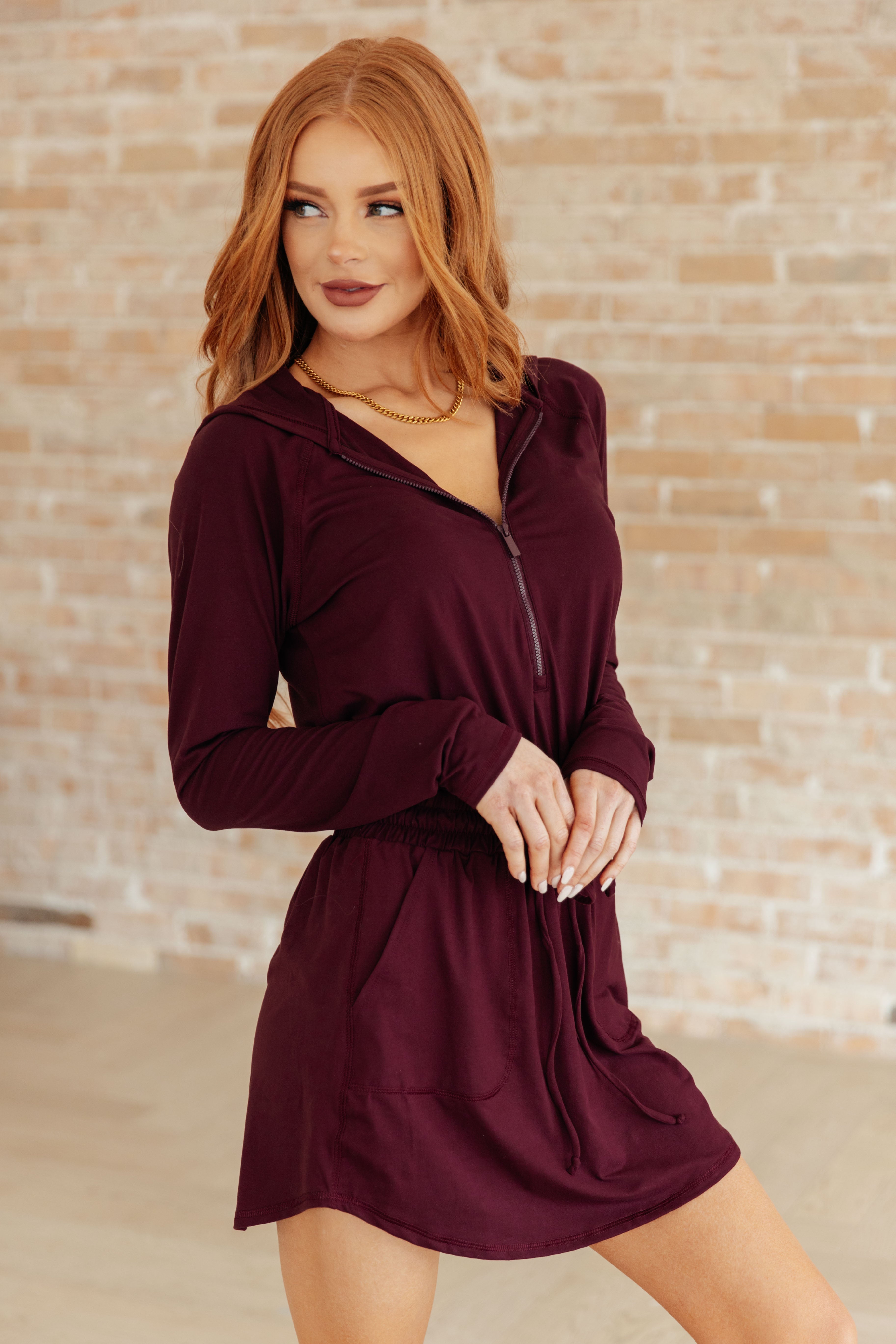 Touch of Style Hoodie Romper in Maroon