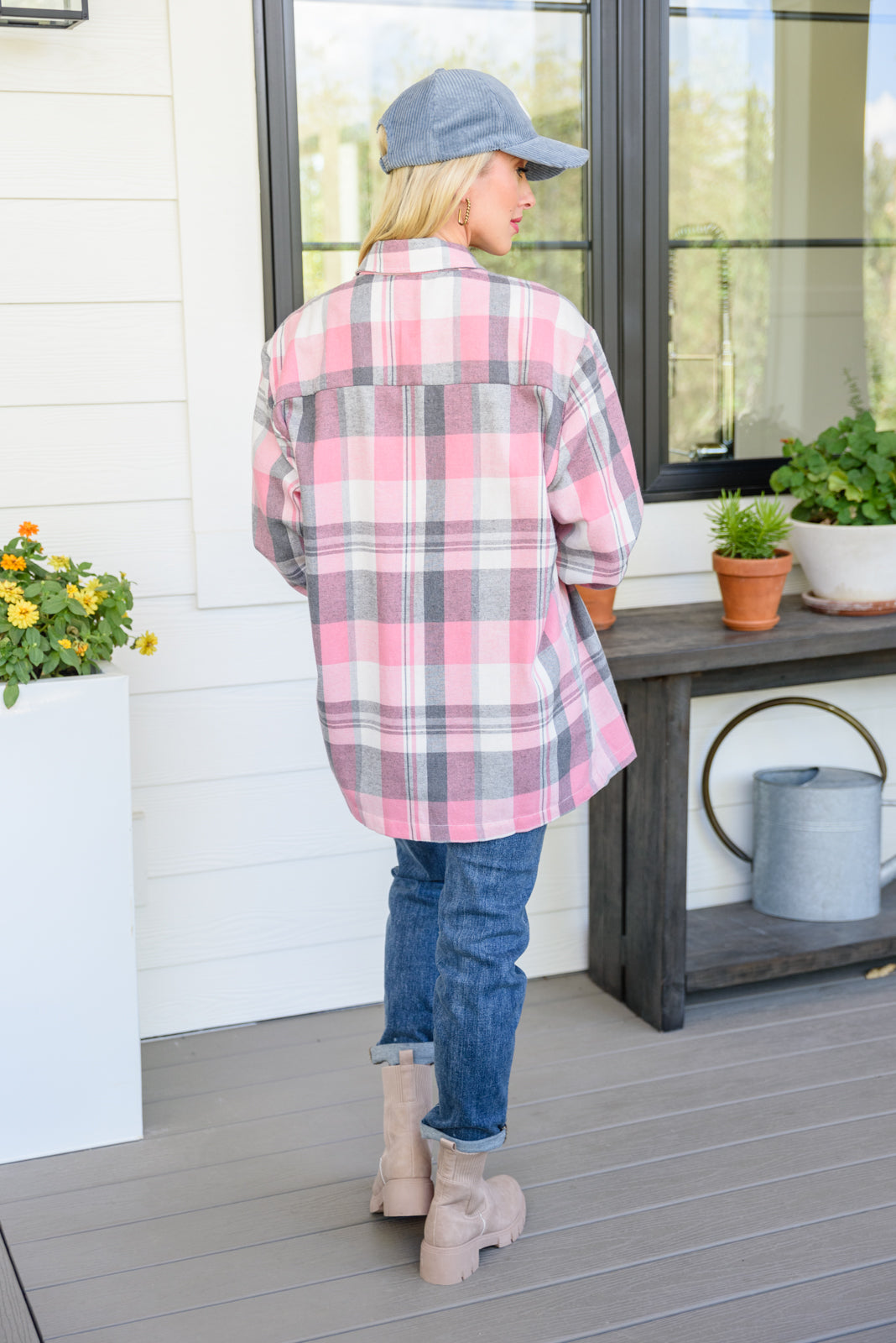 Go For It Oversize Plaid Flannel Shacket In Pink