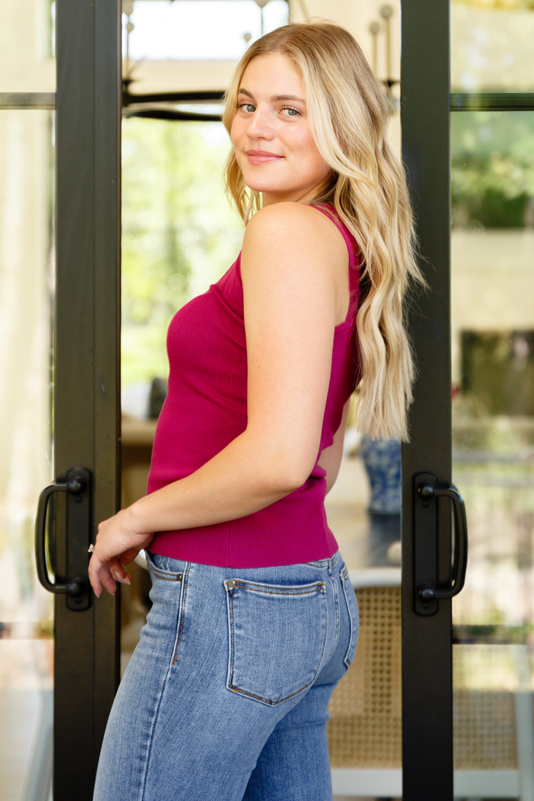 Carla Lace Trim Tank in Berry