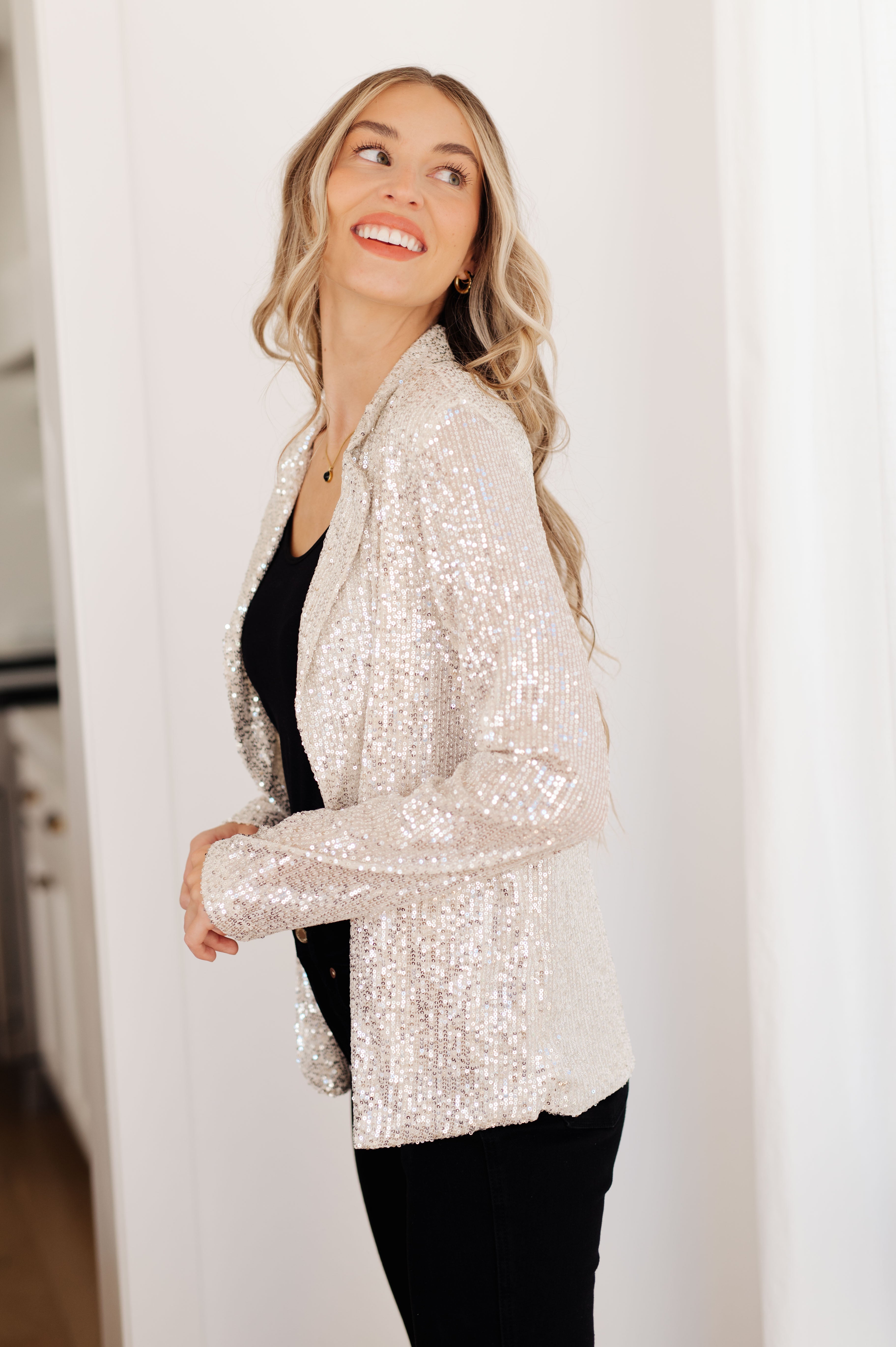 Get Your Glam On Sequin Blazer in Silver