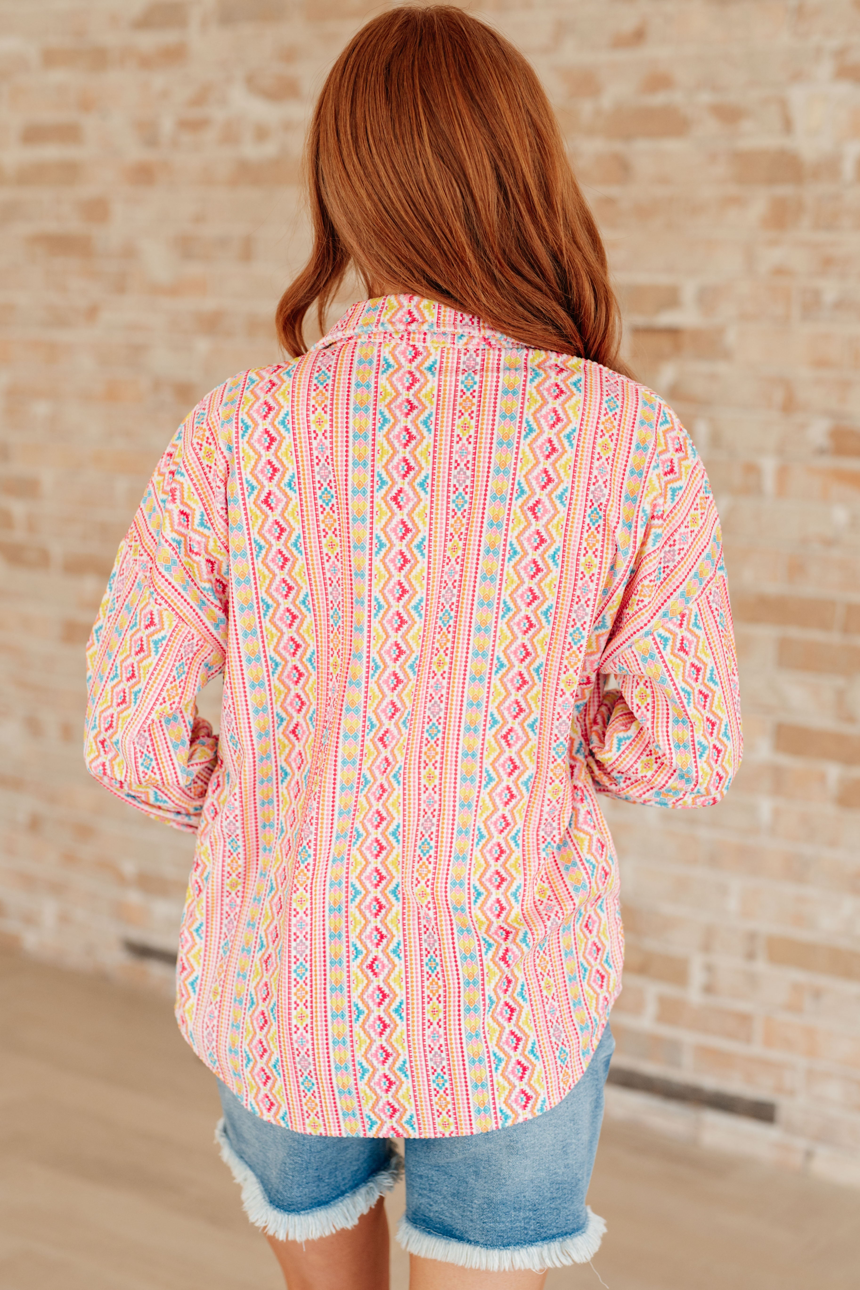 Geometric Print Corduroy Button Down Shirt