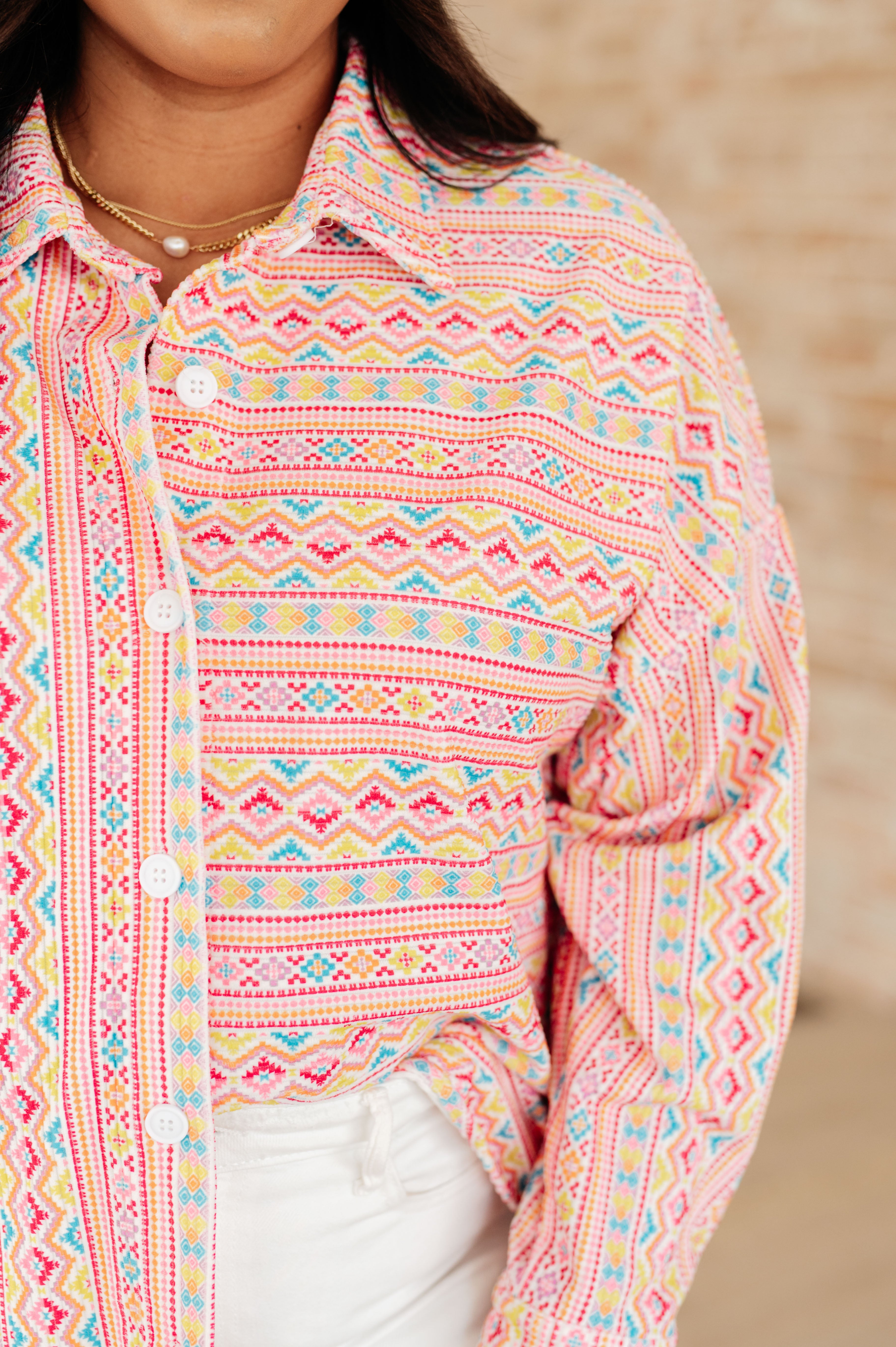 Geometric Print Corduroy Button Down Shirt