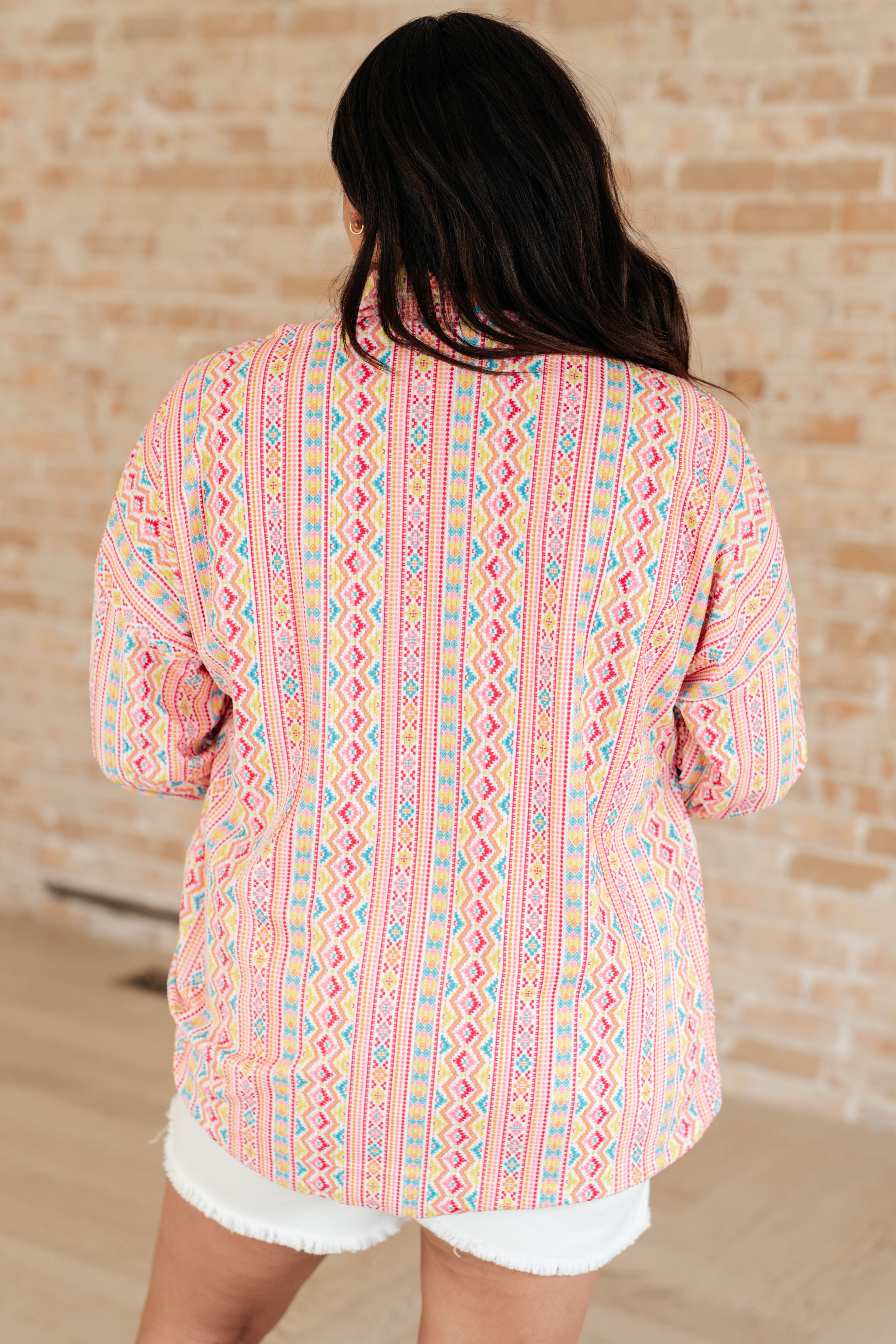 Geometric Print Corduroy Button Down Shirt