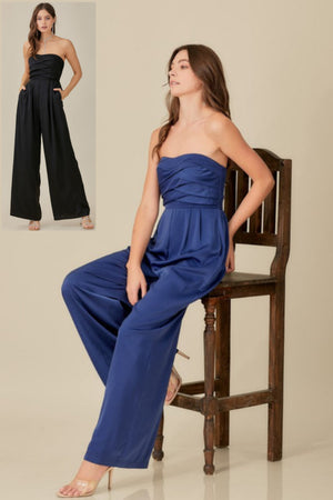 Embrace Me Overlap Detail Jumpsuit in Lazuli Blue & Black