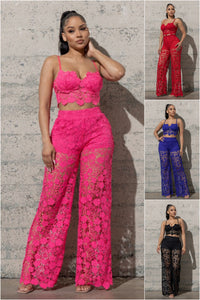 Mariah Two Piece Lace Set in Hot Pink, Red, Royal Blue & Black