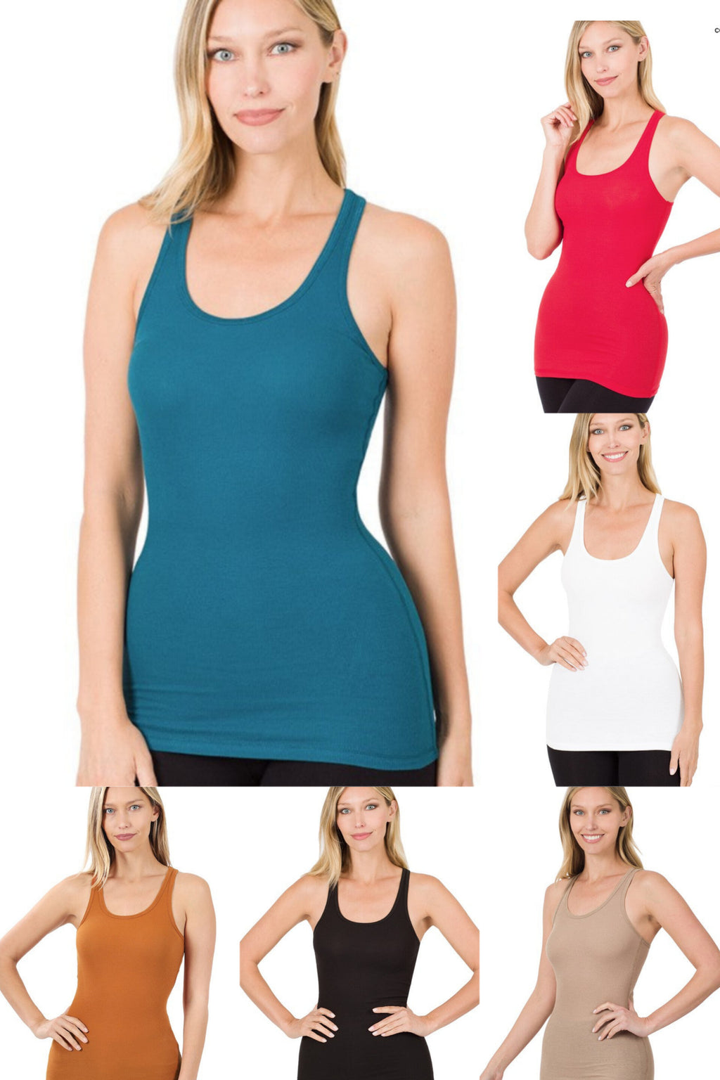 Piper Stretchy Racerback Tank in Teal, Ruby, White, Almond, Black & Ash Mocha