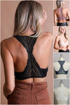 Skylar Seamless Front Lace Racerback Bralette in Black, Roseclay, Beige, Gray Blue & Ivory