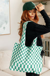 Game of Checkers Tote Bag in Green & White