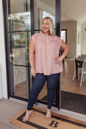 Pleats-A-Plenty Button Up Top in Pink