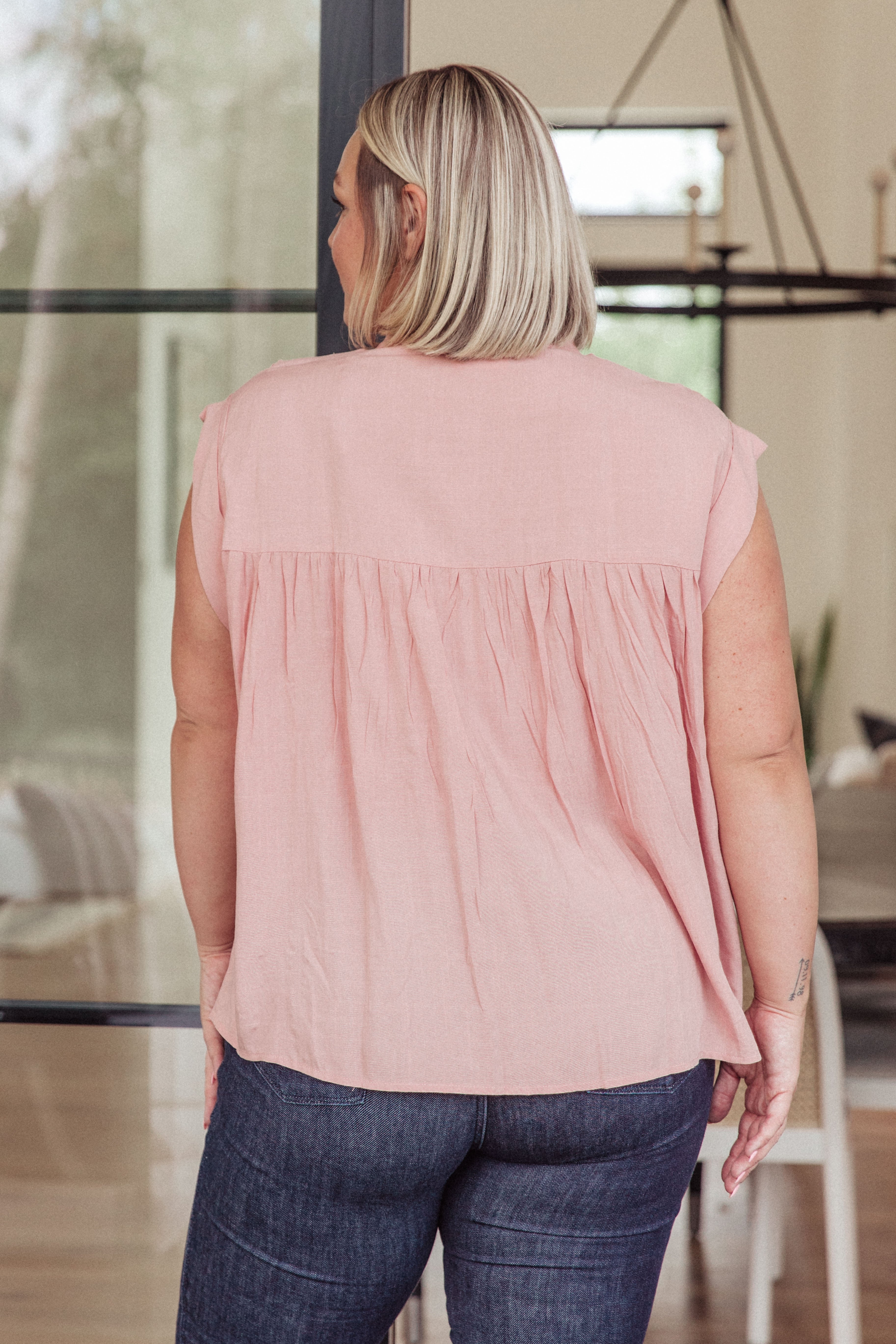 Pleats-A-Plenty Button Up Top in Pink