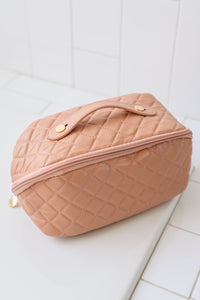 Expanding Quilted Vegan Leather Makeup Bag in Pink
