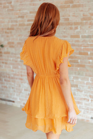 Flit & Flutter Sleeve Tiered Dress in Orange