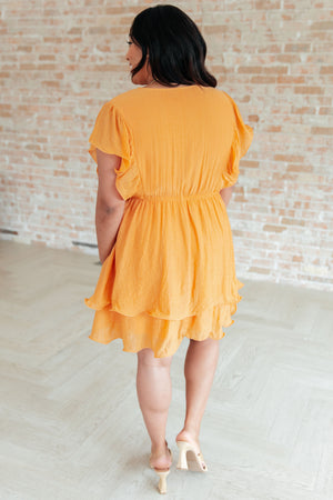 Flit & Flutter Sleeve Tiered Dress in Orange