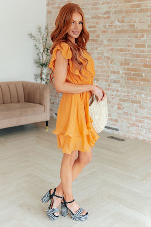 Flit & Flutter Sleeve Tiered Dress in Orange