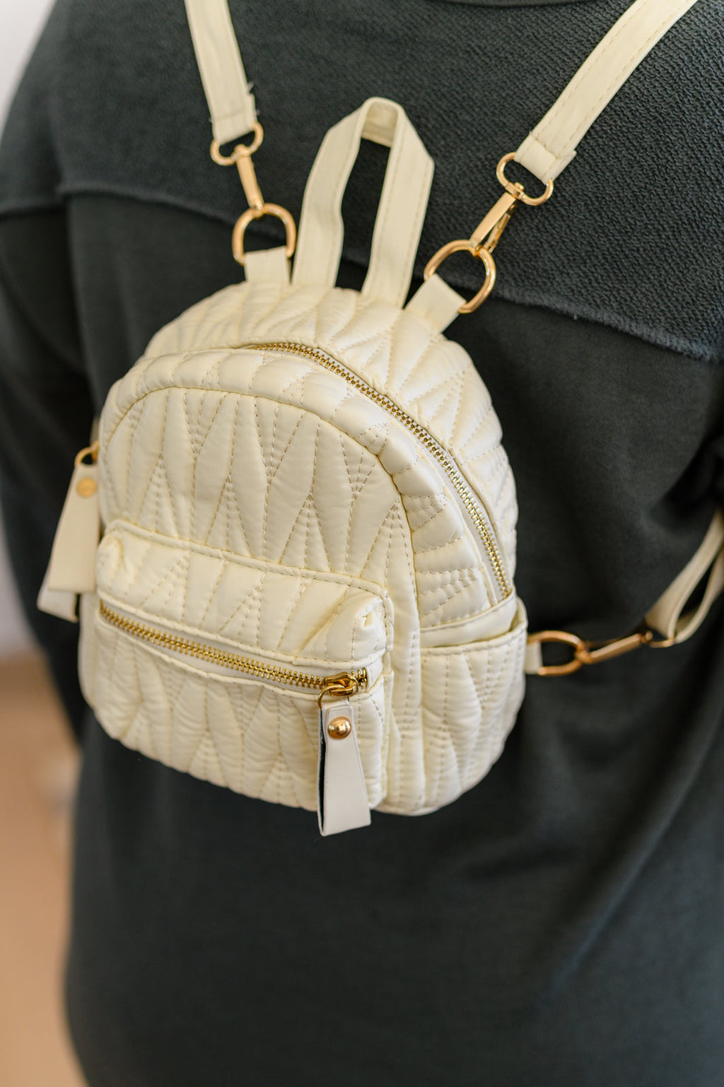 Touch of Whimsy Quilted Mini Backpack in Cream