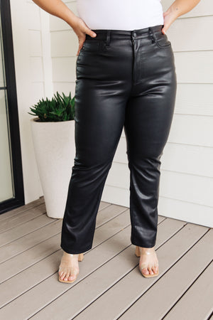 Quinn Tummy Control Faux Leather Pants in Black