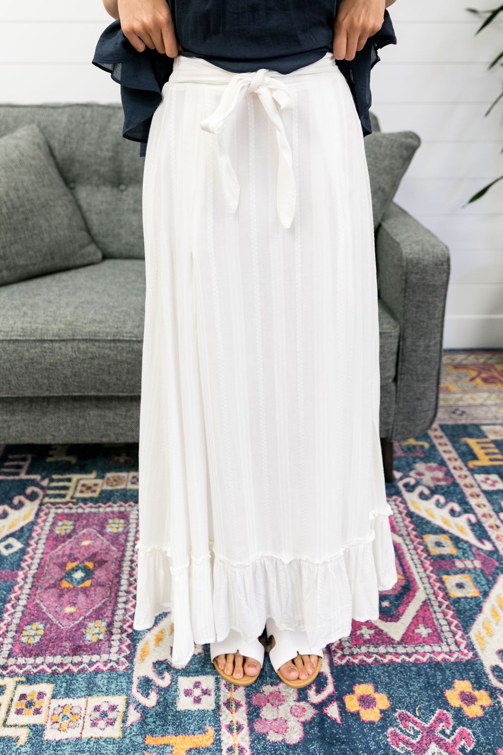 Off-White Maxi Skirt with Ruffled Hemline