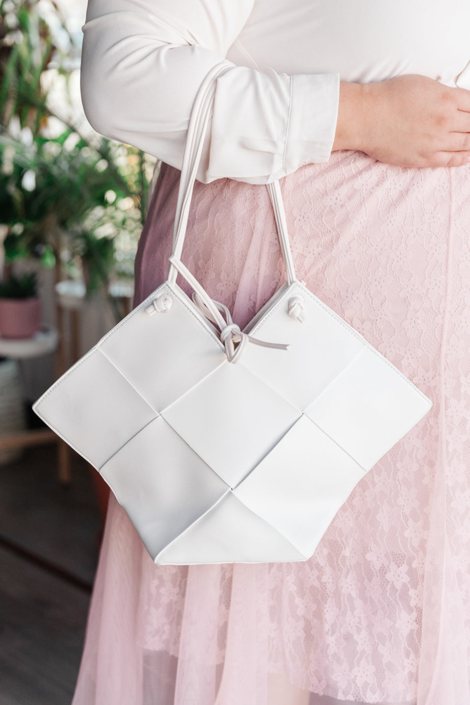 Felicity Woven Handbag in White