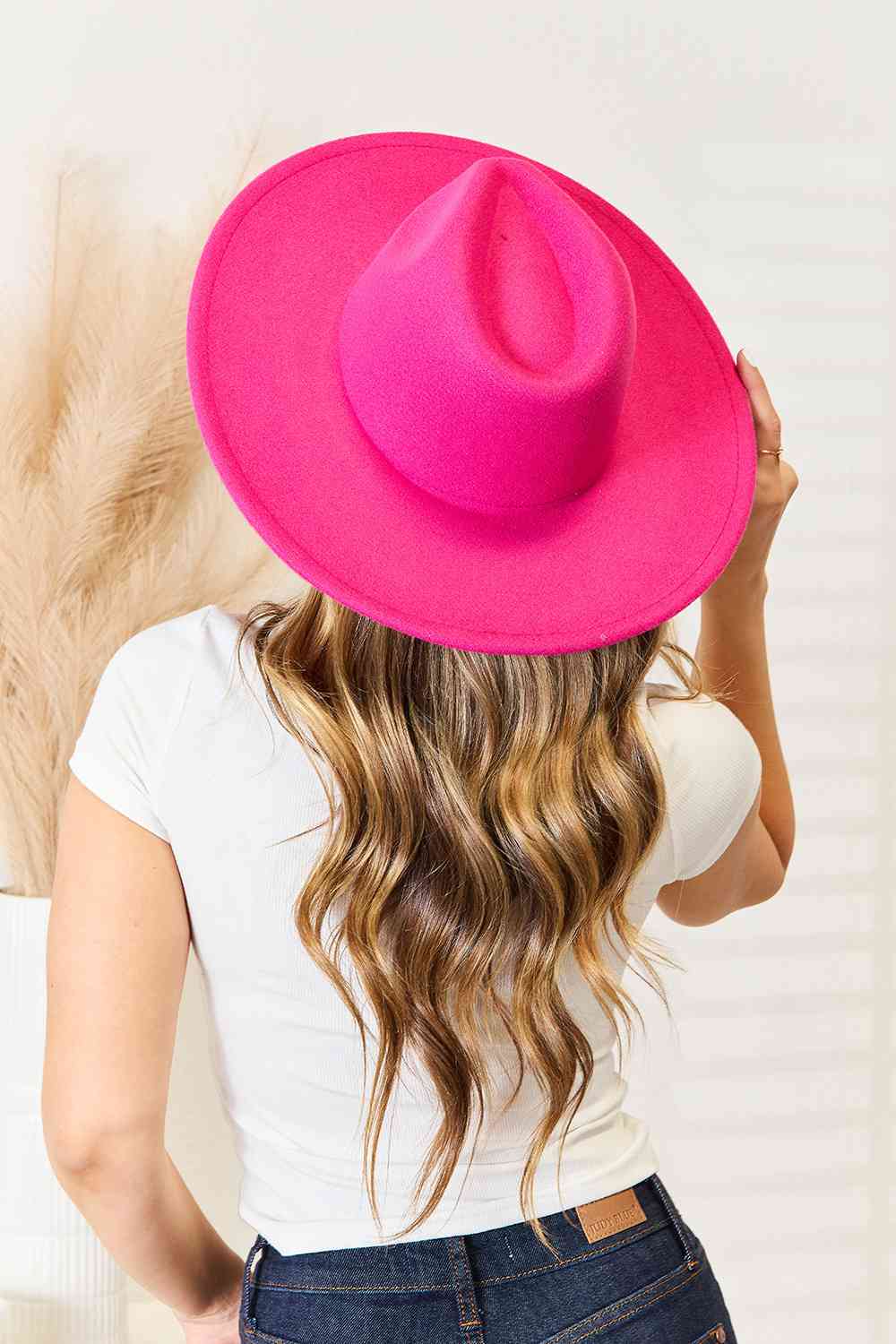 Marcela Flat Brim Fedora Hat in Hot Pink