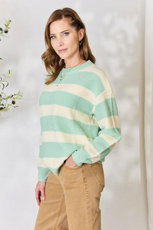 Sabrina Striped Sweater in Sage/Ivory