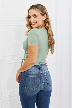 Back To Simple Full Size Ribbed Front Scrunched Top in Green
