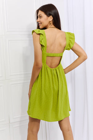 Sunny Days Empire Line Ruffle Sleeve Dress in Lime