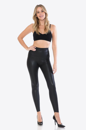 In Love PU Leather Wide Waistband Leggings in Black