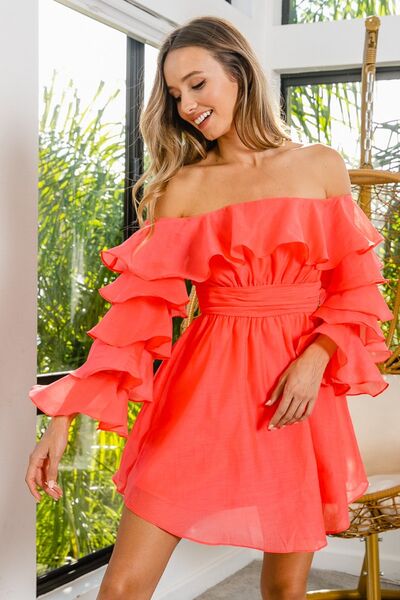 Layered With Love Long Sleeve Dress in Coral