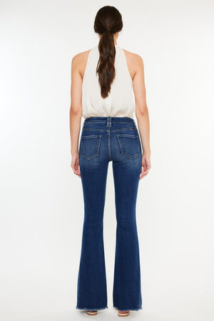 Alora Raw Hem Flare Jeans in Dark Wash