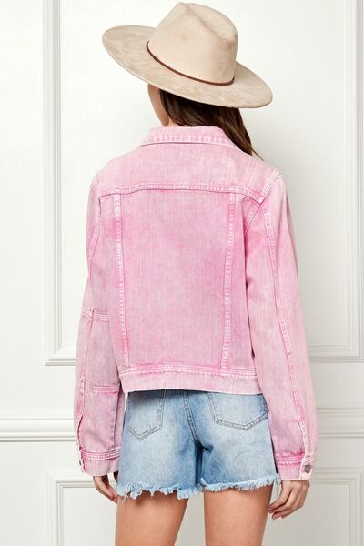 Beatrix Cropped Denim Jacket in Pink