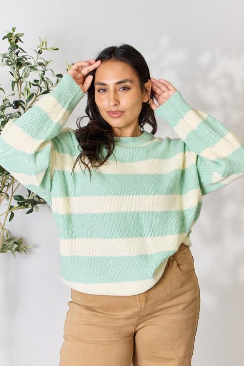 Sabrina Striped Sweater in Sage/Ivory