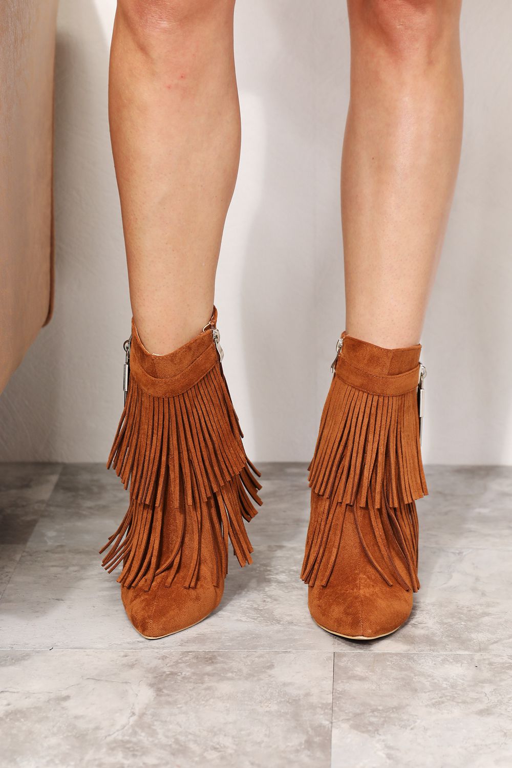 Fringe Worthy Wedge Heel Ankle Booties in Ochre