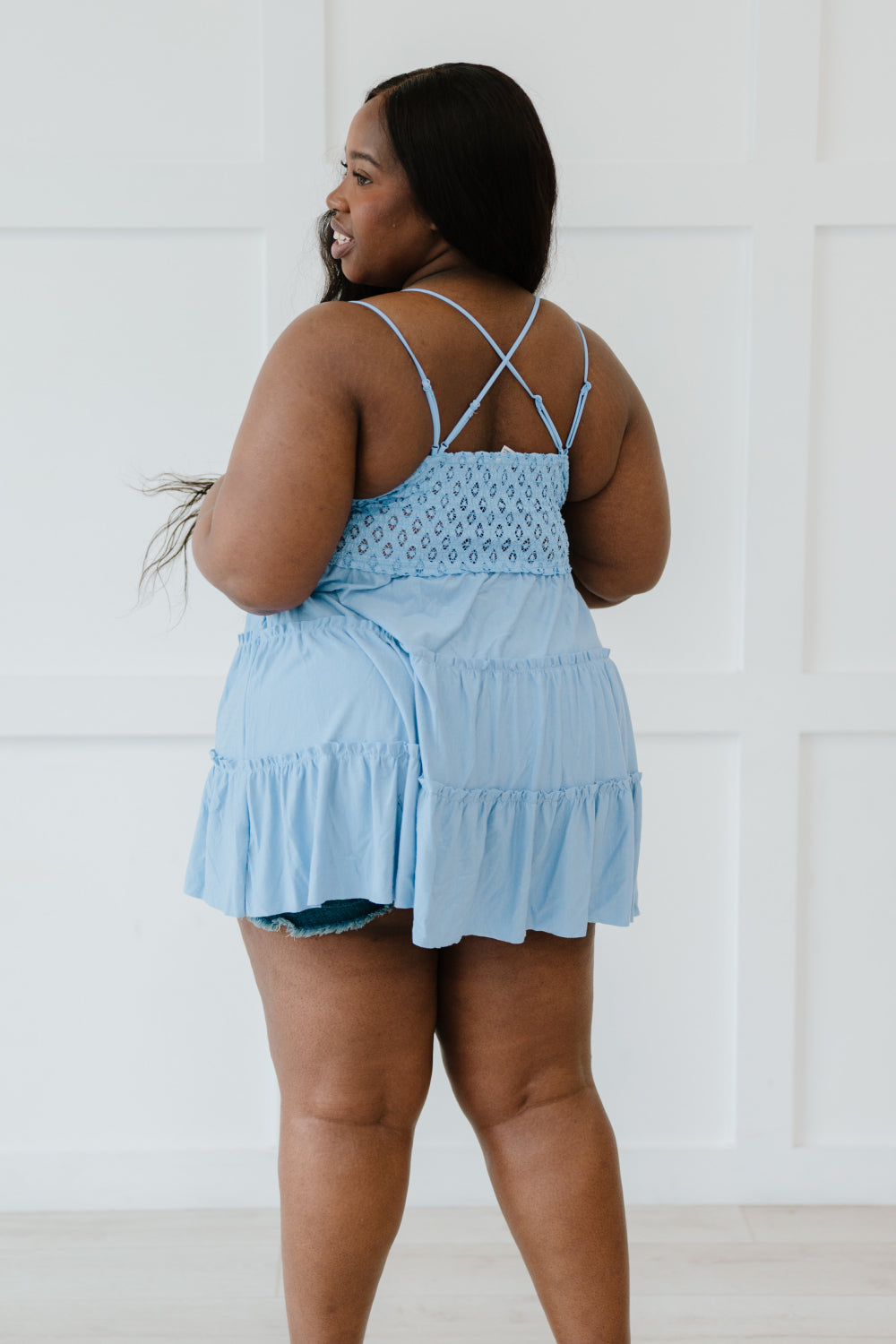 Cross My Heart Lace Cami Tunic in Spring Blue