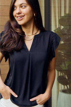 Work or Play Ruffle Shoulder Blouse in Black