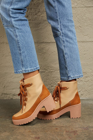 Stylin' Lace Up Lug Booties in Tan