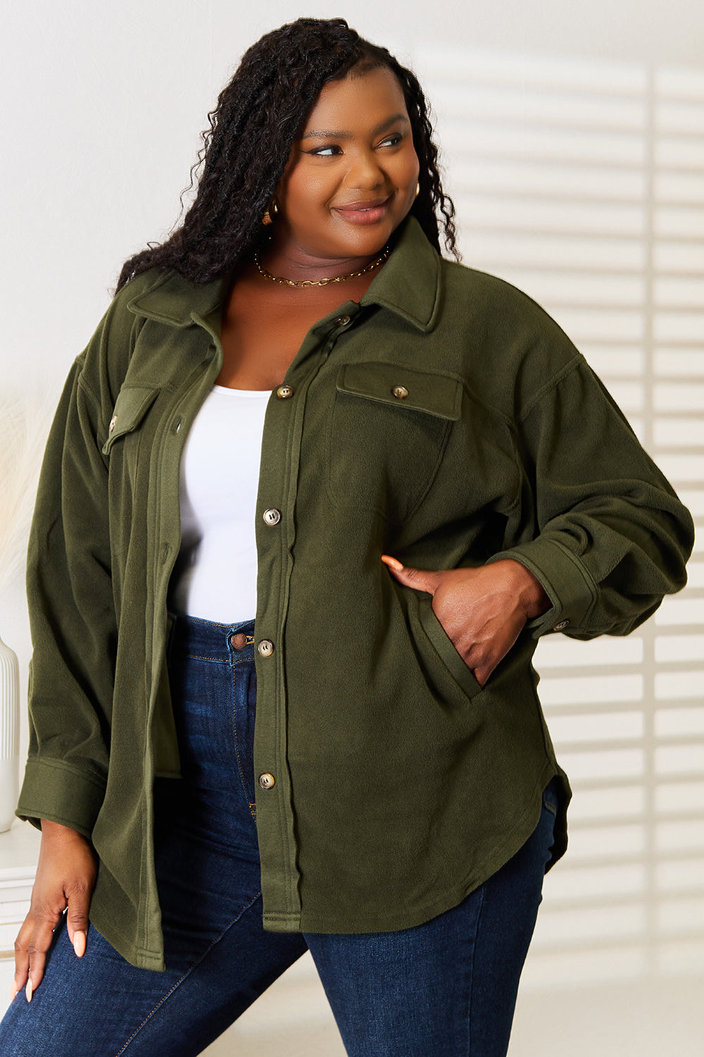 Comfy Cozy Shacket in Army Green