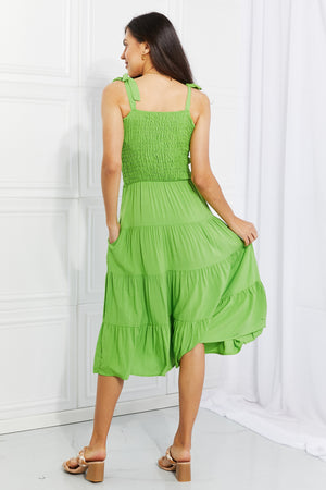 Summer Solstice Smocked Tiered Dress in Lime