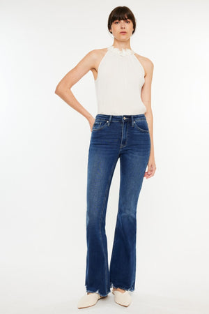 Alora Raw Hem Flare Jeans in Dark Wash