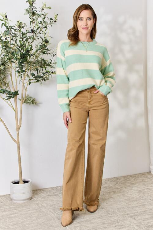 Sabrina Striped Sweater in Sage/Ivory