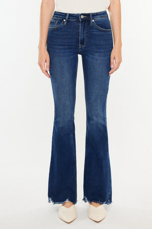 Alora Raw Hem Flare Jeans in Dark Wash