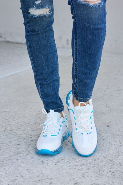 All Laced Up Air-Cushioned Sneakers in White/Dark Blue