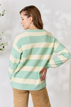 Sabrina Striped Sweater in Sage/Ivory