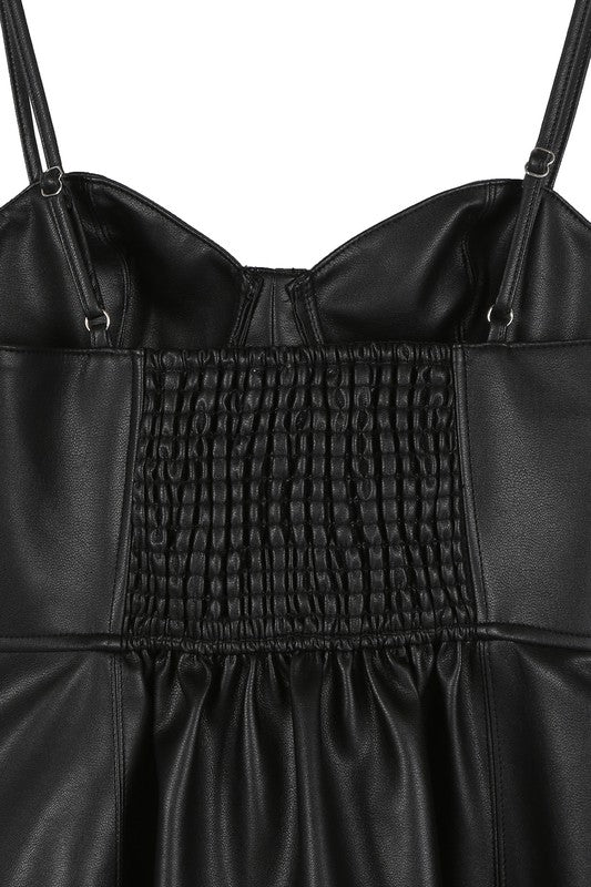 Vana Vegan Leather Bustier Dress in Black