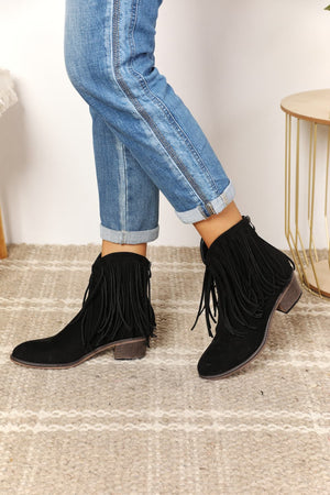 Wild West Fringe Cowboy Ankle Boots in Black